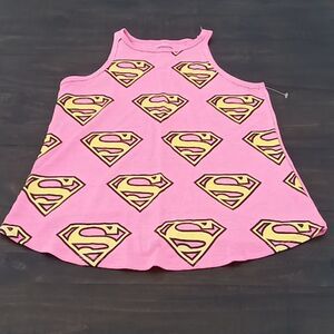 Supergirl tank top pink and yellow size large 10-12 girls new without tags
